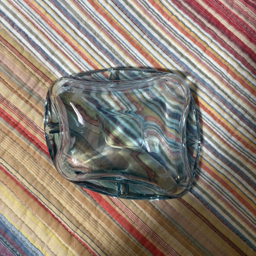 Vtg Light Blue Art Glass Ashtray Art Deco / MCM Atomic Catchall Dish - Picture 3 of 7